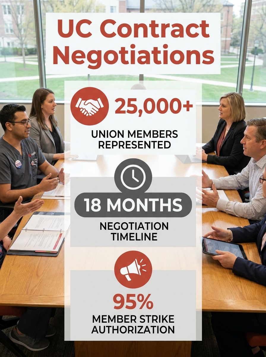 Healthcare workers and union representatives meeting during contract negotiations at a University of California facility