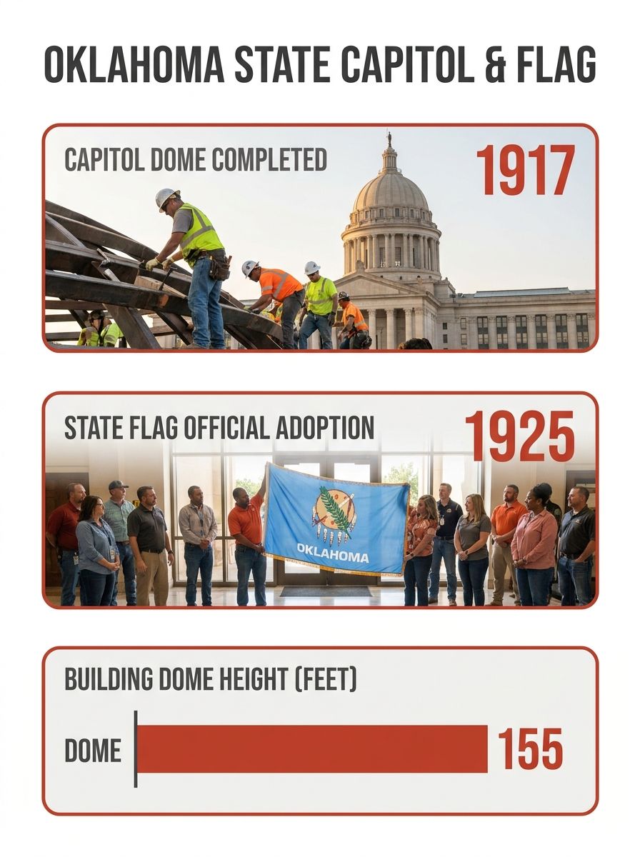 Oklahoma State Capitol building with state flag