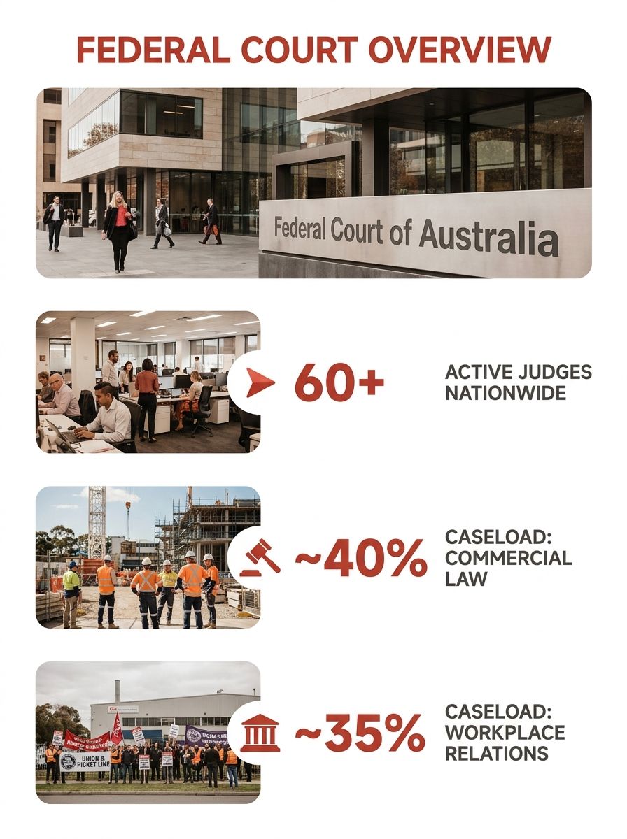 Federal courthouse exterior with "Federal Court of Australia" signage visible
