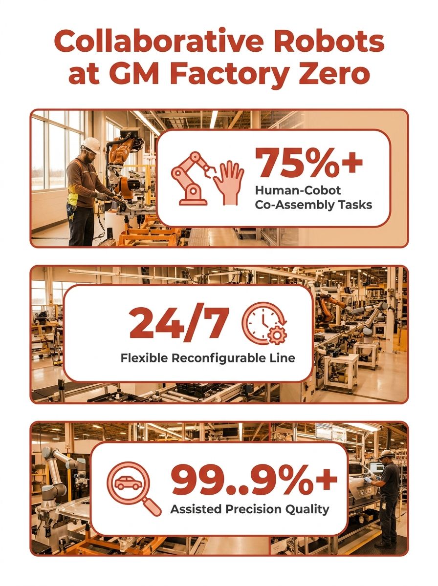Collaborative robots working on automotive assembly line at GM Factory Zero facility