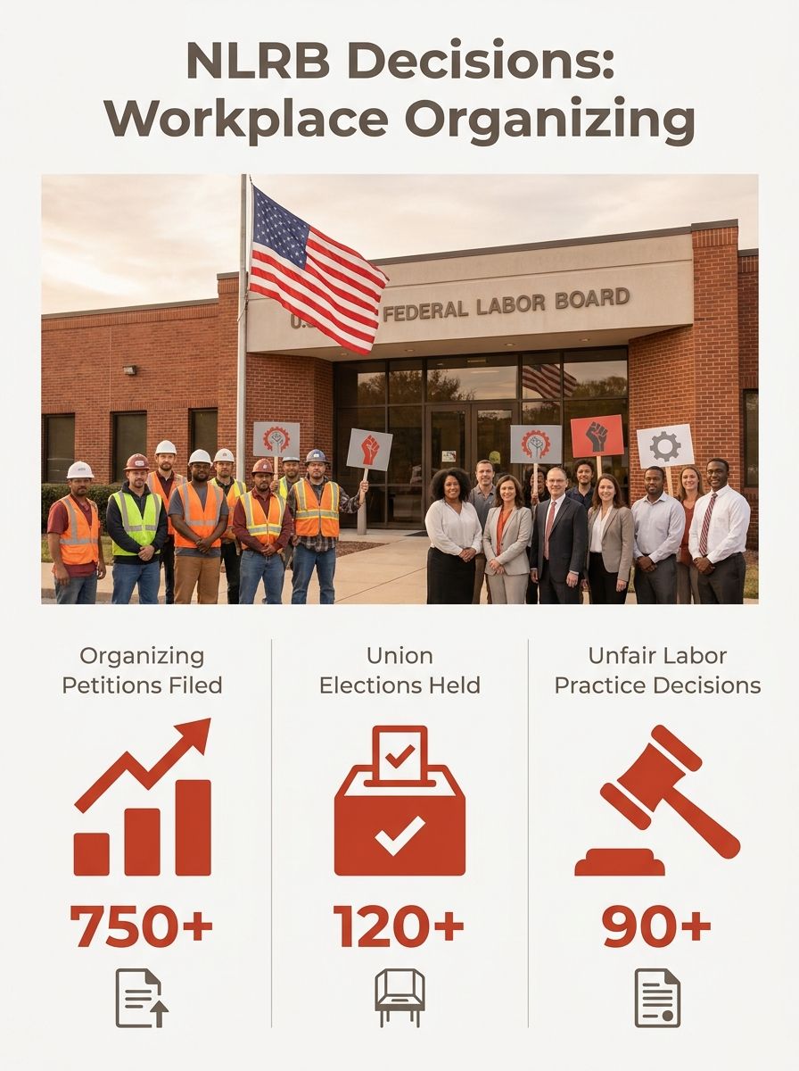 NLRB regional office exterior with American flag, representing federal labor board decisions on workplace organizing