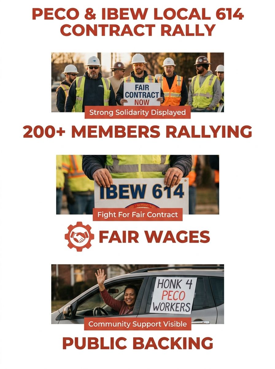 PECO utility workers and IBEW Local 614 members at contract negotiation rally