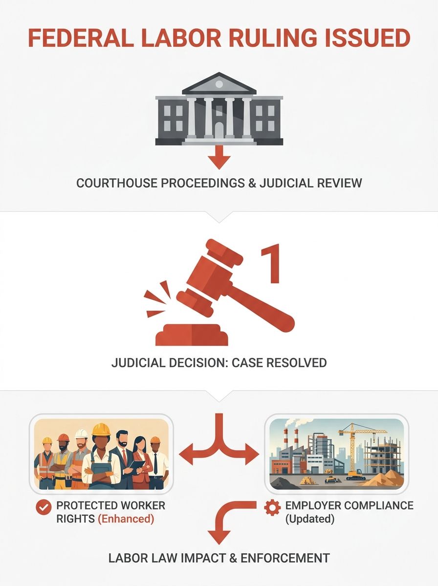 Federal courthouse with gavel symbolizing judicial ruling on labor law
