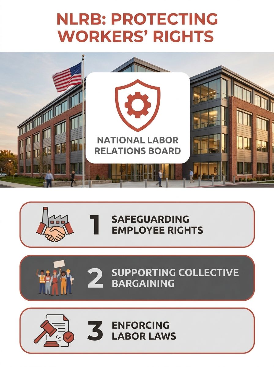 NLRB office building exterior with American flag