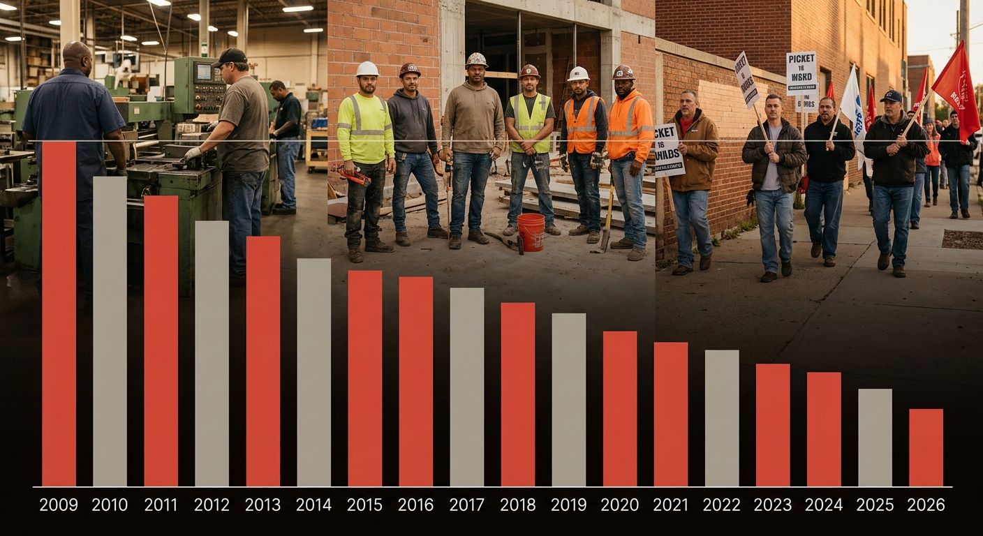 a bar chart showing the purchasing power erosion of $7.25 from 2009 to 2026, with bars for each year adjusted for CPI inflation, showing the real value declining from $7.25 to approximately $5.10 in 2