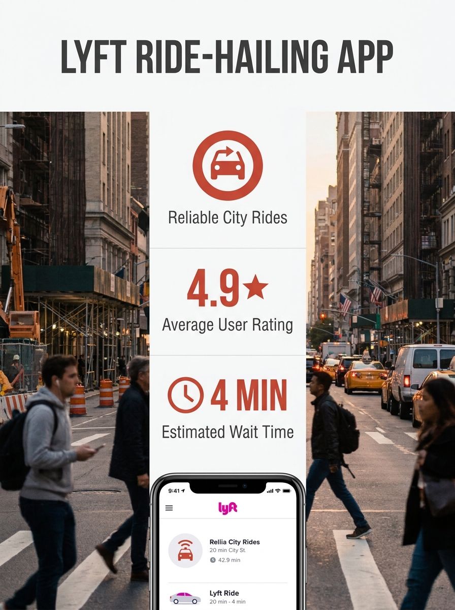 Lyft ride-hailing app displayed on smartphone screen with city street background